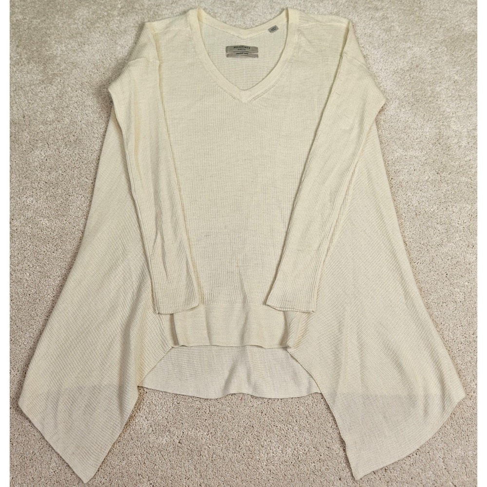 AllSaints Drape Sweater Relaxed XS Ivory Italian Yarn V-Neck Quiet Luxury Fairy